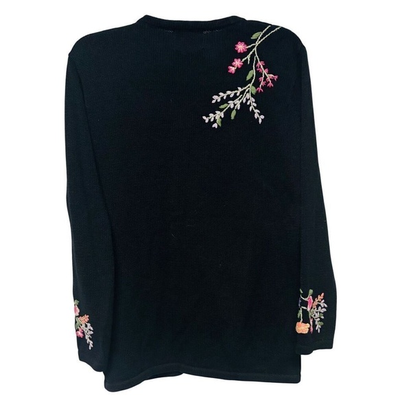 Vintage Black Embroidered Floral Button Ramie Cotton Blend Cardigan‎ Size Small - Picture 4 of 12